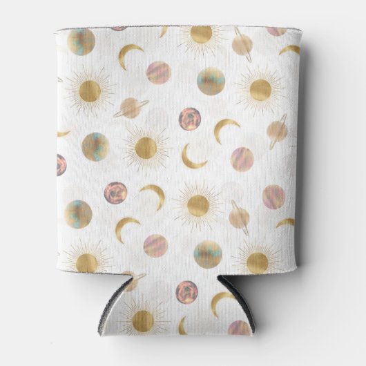 Rafraîchisseur Pour Canette Gold Sun Moon Planètes Space Illustration blanche (Devant)
