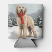 Rafraîchisseur Pour Canette Goldendoodle Chien dans Noël de neige (Devant)