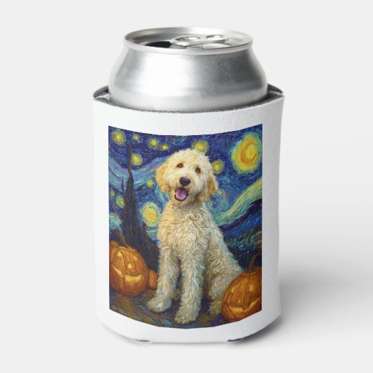 Rafraîchisseur Pour Canette Goldendoodle mignon chien Halloween Jack-o'-lanter (Can devant)