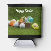Rafraîchisseur Pour Canette Golf Pâques avec boule et oeufs en panier sur vert (Devant)
