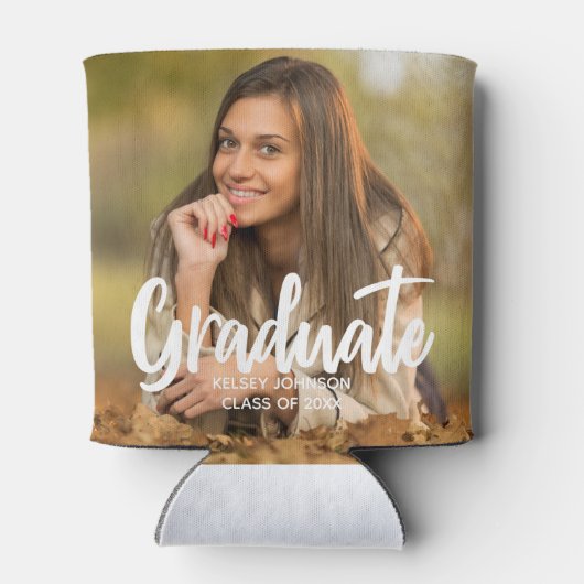 Rafraîchisseur Pour Canette Graduate Photo Bold Script Custom Graduate Party (Dos)