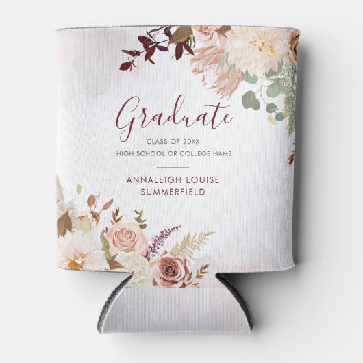 Rafraîchisseur Pour Canette Graduation 2025 Moderne Script Floral Grad (Devant)