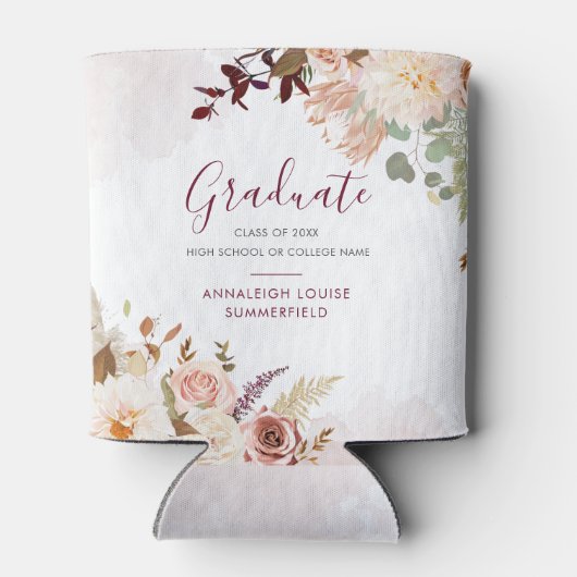 Rafraîchisseur Pour Canette Graduation 2025 Moderne Script Floral Grad (Dos)