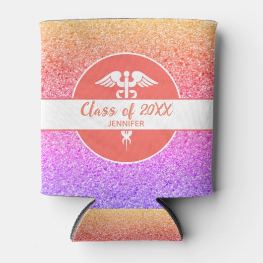 Rafraîchisseur Pour Canette Graduation infirmière Parties scintillant arc-en-c (Devant)