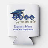 Rafraîchisseur Pour Canette Graduation Party Blue Gold Confetti Personnalisé (Dos)