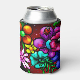Rafraîchisseur Pour Canette Graffiti Style Fleurs & Ladybug rose violet rouge