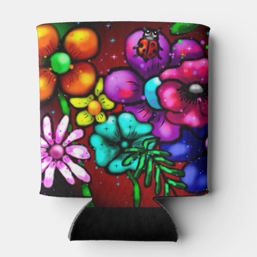 Rafraîchisseur Pour Canette Graffiti Style Fleurs & Ladybug rose violet rouge (Dos)