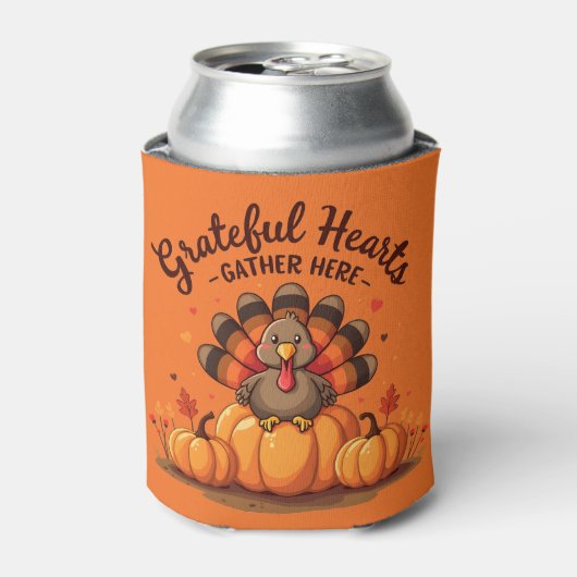 Rafraîchisseur Pour Canette Grateful Hearts Thanksgiving Turkey Orange (Can devant)