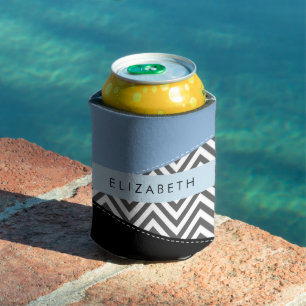 Rafraîchisseur Pour Canette Grey Zigzag, Grey Chevron, Bleu, Votre Nom