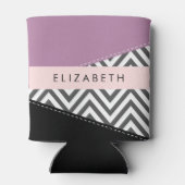 Rafraîchisseur Pour Canette Grey Zigzag, Grey Chevron, Purple, Votre Nom (Dos)