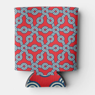 Rafraîchisseur Pour Canette Grille hexagonale, bleu rouge, motif géométrique.