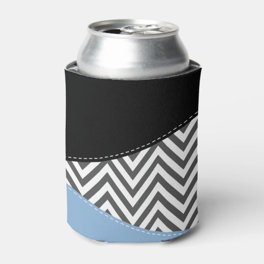 Rafraîchisseur Pour Canette Gris Zigzag, Gris Chevron, Motif Zigzag, Bleu (Can devant)