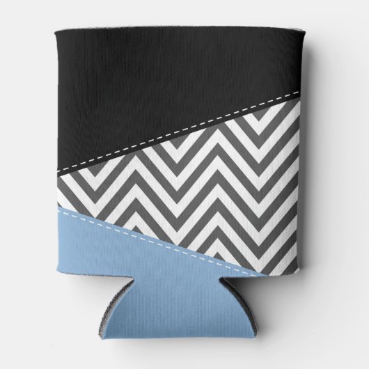 Rafraîchisseur Pour Canette Gris Zigzag, Gris Chevron, Motif Zigzag, Bleu (Devant)