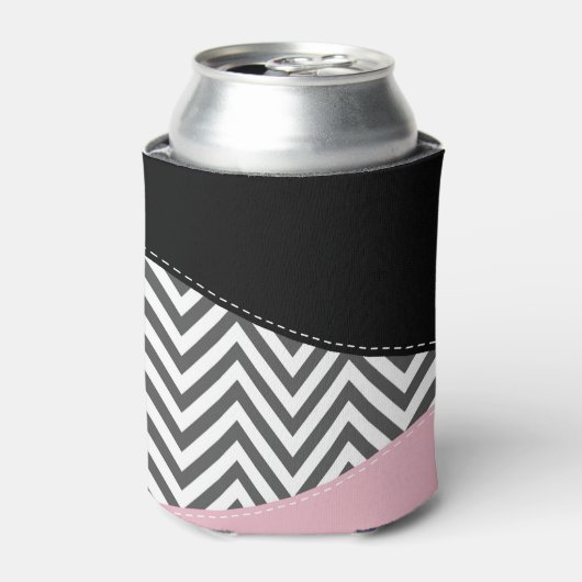 Rafraîchisseur Pour Canette Gris Zigzag, Gris Chevron, Motif Zigzag, Rose (Can devant)