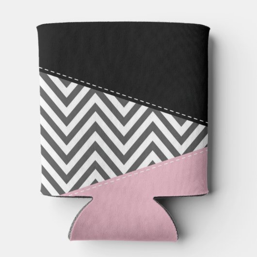Rafraîchisseur Pour Canette Gris Zigzag, Gris Chevron, Motif Zigzag, Rose (Dos)