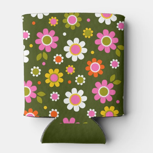 Rafraîchisseur Pour Canette Groovy Rétro Fleurs Années 60 Vert Olive Shower Nu (Dos)