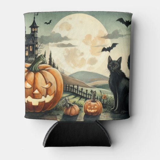 Rafraîchisseur Pour Canette Halloween/Automne/Automne/citrouille/chat (Devant)