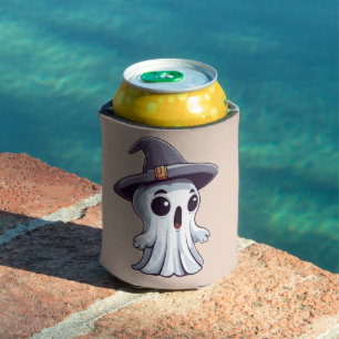 Rafraîchisseur Pour Canette Halloween : fantôme avec chapeau