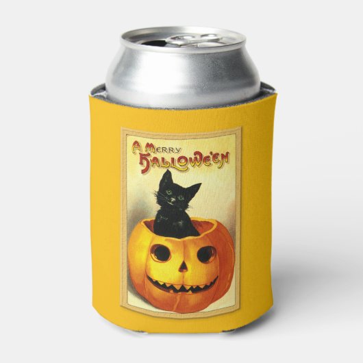 Rafraîchisseur Pour Canette Halloween Kitty assis à Jack-o'-lantern Can Cool (Can devant)