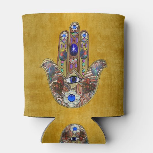 Rafraîchisseur Pour Canette Hamsa Coeurs Fleurs Opal Art sur Or (Dos)
