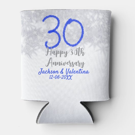 Rafraîchisseur Pour Canette Happy 30th wedding anniversary silver blue glitter (Devant)