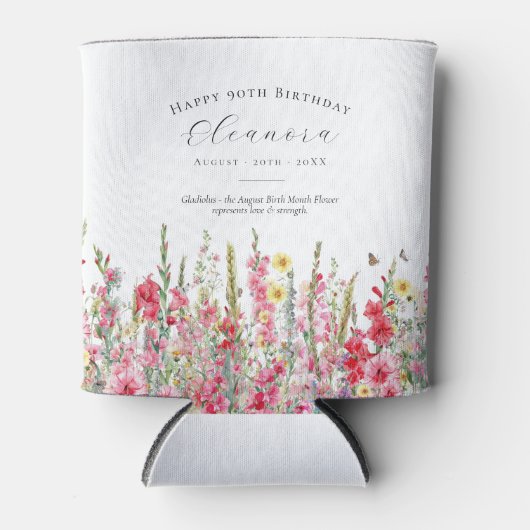 Rafraîchisseur Pour Canette Happy Birthday 90th August Birth Flower Custom (Devant)