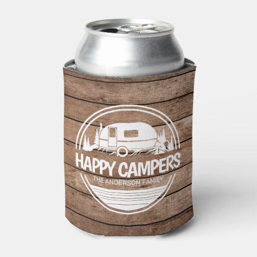 Rafraîchisseur Pour Canette Happy Campers Rustic Wood Camping (Can devant)