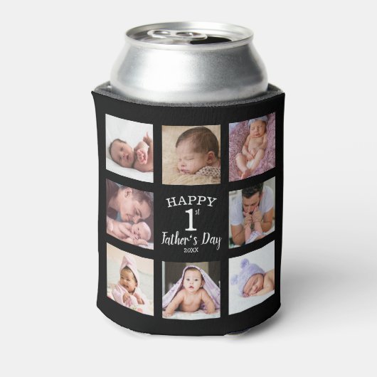 Rafraîchisseur Pour Canette Happy First Fête des pères 8 Photo Collage noir (Can Dos)