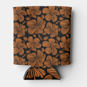 Rafraîchisseur Pour Canette Hibiscus hawaïen Motif noir orange
