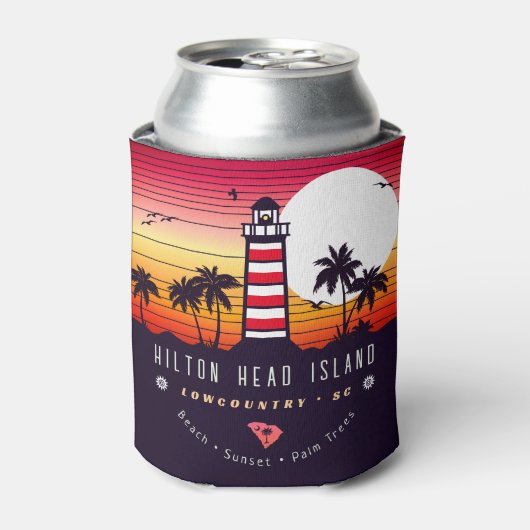 Rafraîchisseur Pour Canette Hilton Head phare SC Retro Sunset Souvenirs (Can devant)