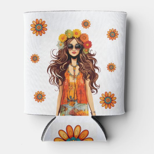 Rafraîchisseur Pour Canette Hippie super Hippie 1970 à thème fête d'anniversai (Devant)