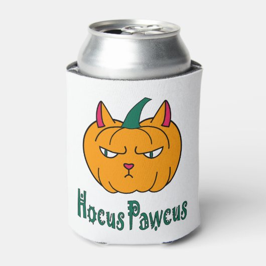 Rafraîchisseur Pour Canette Hocus pawcus Halloween citrouille ginger cat magie (Can devant)
