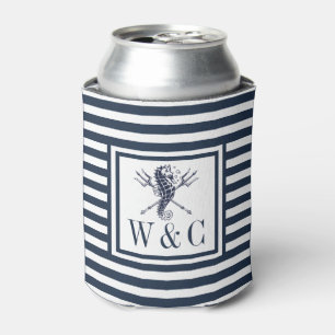 Rafraîchisseur Pour Canette Housse de canette à monogramme nautique rayé bleu