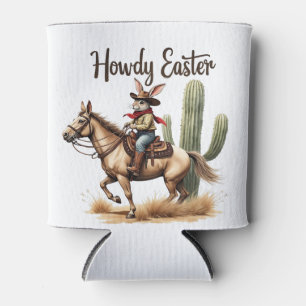 Rafraîchisseur Pour Canette Howdy Bunny de Pâques chevauchant un Cheval Cowboy