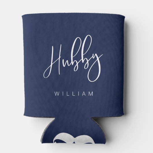 Rafraîchisseur Pour Canette Hubby Calligraphie Marine Nom bleu et monogramme (Dos)