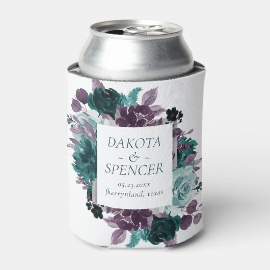 Rafraîchisseur Pour Canette Humeur Bohème | Teal et Fleurs Violettes Enregistr (Can devant)