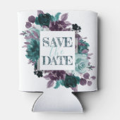 Rafraîchisseur Pour Canette Humeur Bohème | Teal et Fleurs Violettes Enregistr (Dos)