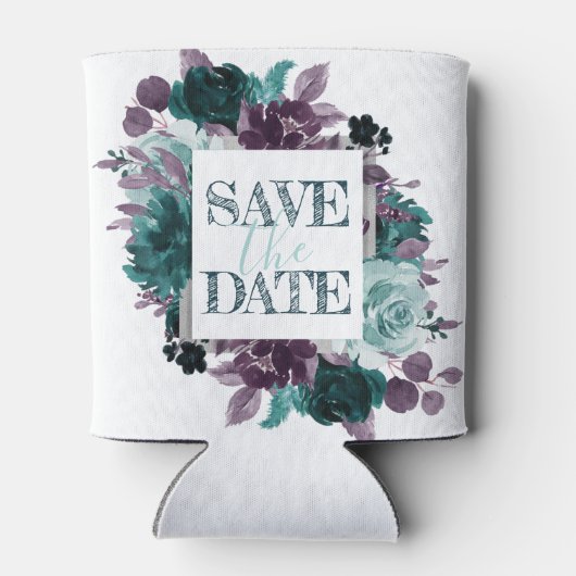 Rafraîchisseur Pour Canette Humeur Bohème | Teal et Fleurs Violettes Enregistr (Dos)