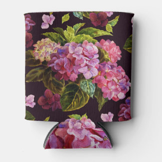 Rafraîchisseur Pour Canette Hydrangée, foncé, motif floral transparent.
