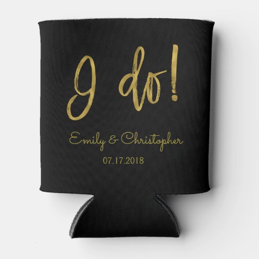 Rafraîchisseur Pour Canette I Do Elegant Script Gold Foil et Mariage noir (Devant)