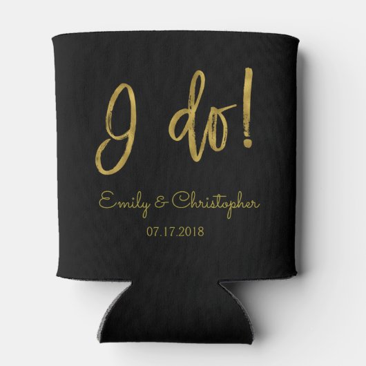 Rafraîchisseur Pour Canette I Do Elegant Script Gold Foil et Mariage noir (Dos)