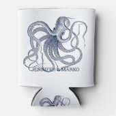Rafraîchisseur Pour Canette Illustration de pieuvre bleue avec monogramme pers (Devant)