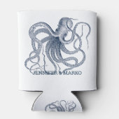 Rafraîchisseur Pour Canette Illustration de pieuvre bleue avec monogramme pers (Dos)