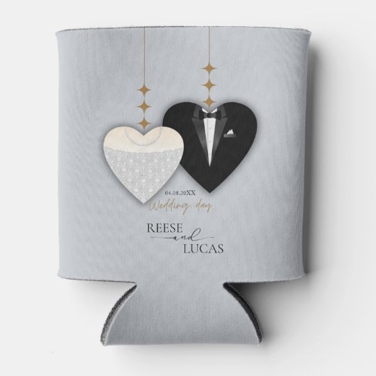 Rafraîchisseur Pour Canette Illustration noire blanche moderne coeur mariage (Devant)