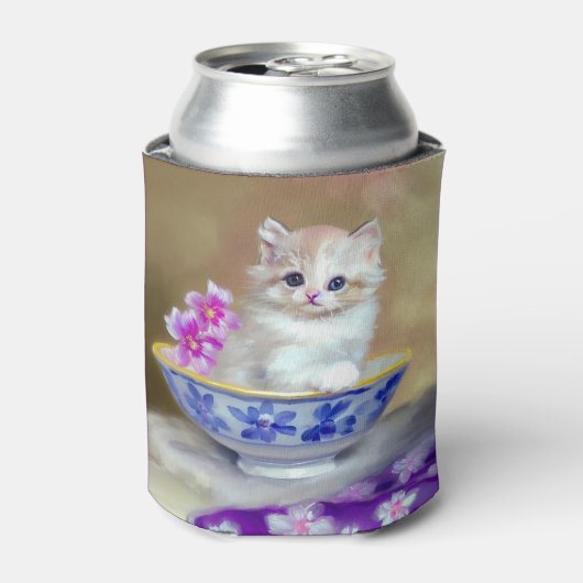 Rafraîchisseur Pour Canette Illustration vintage de chaton blanc (Can devant)