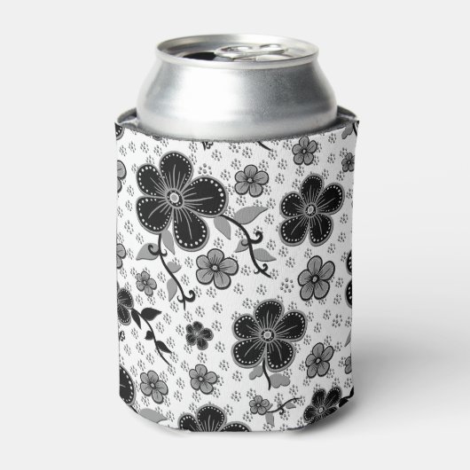Rafraîchisseur Pour Canette Impression florale noir et blanc (Can devant)
