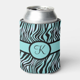 Rafraîchisseur Pour Canette Imprimé zèbre Monogramme Noir et Turquoise