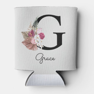 Rafraîchisseur Pour Canette Initiale G Monogramme Boho rose Floral