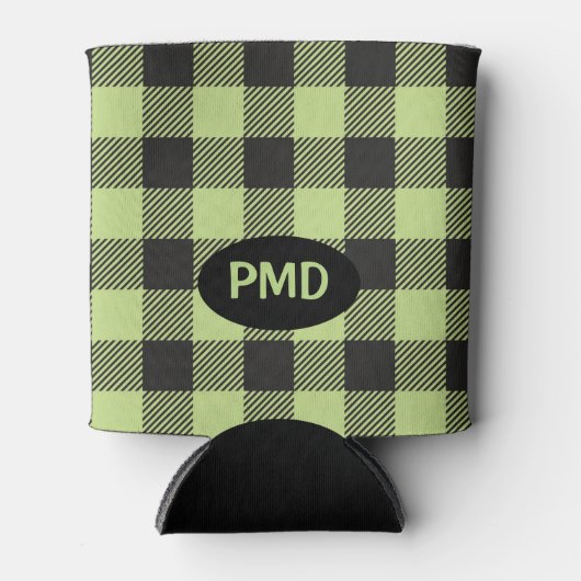 Rafraîchisseur Pour Canette Initiales de monogramme de bison noir vert citron (Devant)