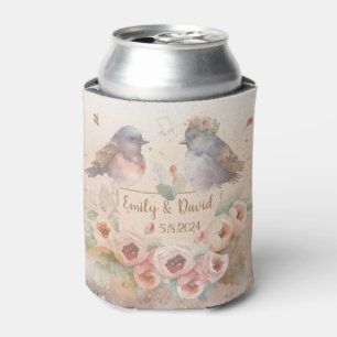 Rafraîchisseur Pour Canette Inséparables aquarelle avec roses pour mariage